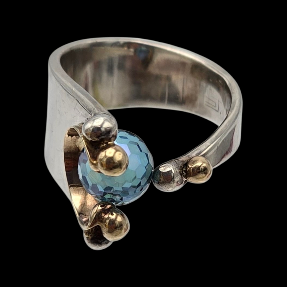 VTG Modernist Abstract Sharon Johnston Ring 14K Gold Sterling Faceted Topaz Orb